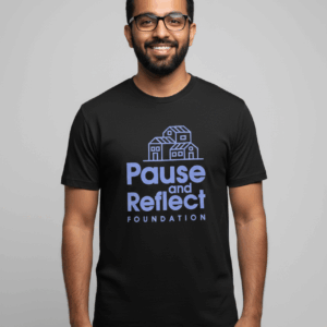 Black T-Shirt- Pause Reflect Blue House