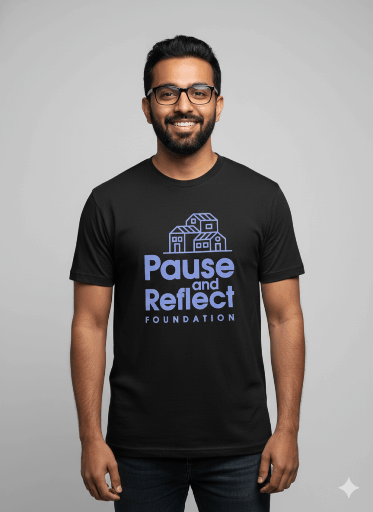 Black T-Shirt- Pause Reflect Blue House